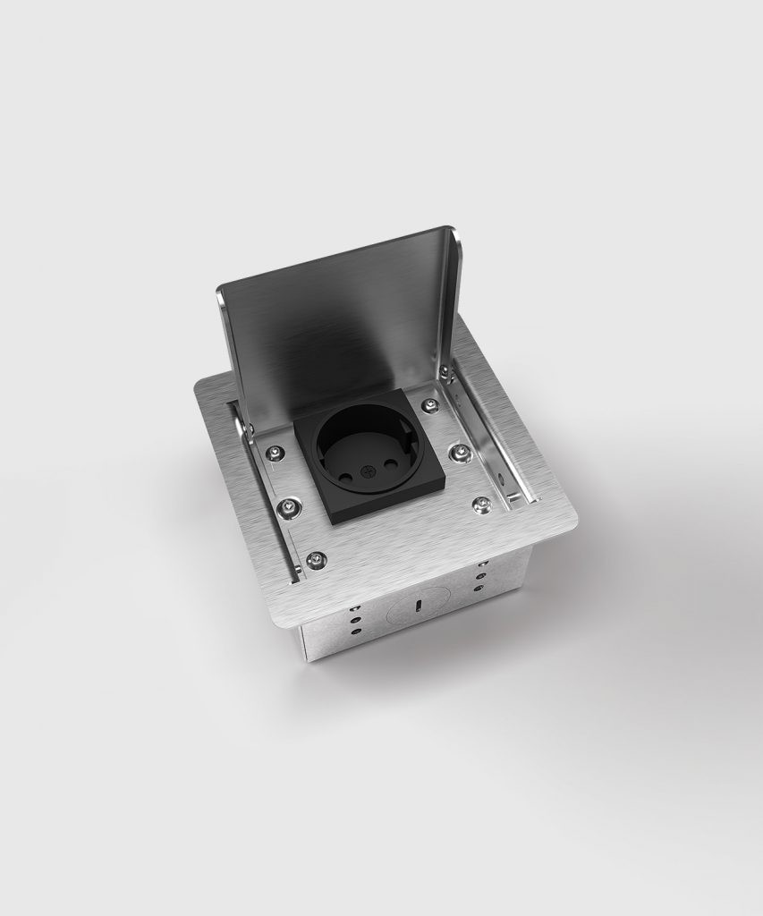 606562-3301E-Bodensteckdose-Deckel-offen-eine-Schuko-853x1024 jpg - Produktbild